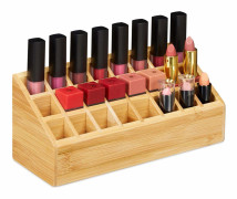 Relaxdays Bamboo Makeup Organizer, 24 fack, Naturlig, För läppglans, Borste, HLP 10x23x9 cm, Naturlig