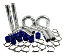 Intercooler rörsats - Turbo rörkit 7,6 cm - Universell montering - Aluminiumrör - Silikonslangar - För turbosystem - Blå