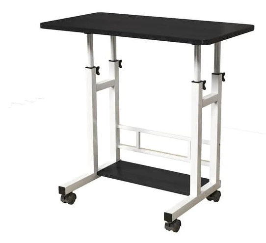 Mobilt ståskrivbord - Justerbart rullande laptopbord - 80 x 40 cm - Med förvaringskorg - Litet datorbord - Svart