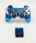 För Sony PS2 Trådlös 2.4GHz Dubbel Vibrationskontroll Kontrollenhet Transparent Blå Blue