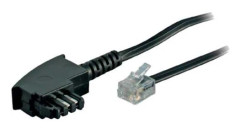 S-Conn TAE-F/RJ-11, 6 m, 6 m, TAE F, RJ-11, Transparent, Svart, Hankoppling, Hankoppling