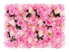 Blomvägg set - Konstgjorda blomväggspaneler - 12-pack 60x40 cm - Silkesblommor dahlia ros med gräs - Bakgrund hem bröllop fest - Rosa