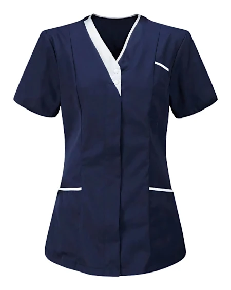 Städuniformer Rengöringsuniformer Kortärmade V-ringade Skrubbtoppar Present Navy blue L
