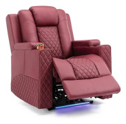 Soffa med LED-belysning, chassi för hemmabio, skakande roterande recliner-soffa med 2 mugghållare, röd