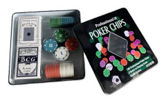 4 g pokermarker-set i plåtfodral för poker och bordskortspel
