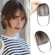 Bang Hair Clips, 100% Real Human Hair, Thin Bangs, Clip-on Air Bangs for Women, Curved Bangs Dark Brown Dark Brown
