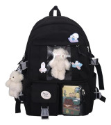 Kawaii ryggsäck med nål Kawaii skolryggsäck Söt estetisk ryggsäck Söt Kawaii ryggsäck för skolan (svart)