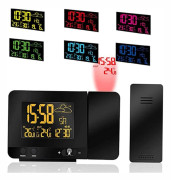 Projection Alarm Clock with Indoor and Outdoor Temperature, Weather Forecast, Dual Alarms, Snooze for Bedroom and Desk, Black