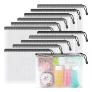 Small Zipper Pouch, A5 9.5x7.1 inches (Black, 12-pack), Mesh Zipper Bags for Office Supplies and Travel