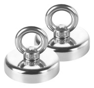 2-pack runda neodymfiskemagneter, 0-19 kg kombinerad dragkraft superstark neodymmagnet med öglebultar