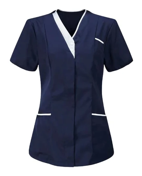 Städuniformer Rengöringsuniformer Kortärmade V-ringade Skrubbtoppar Present Navy blue M