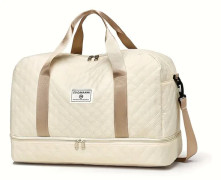 Luxury Large Travel Bag - Stylish & Durable with Waterproof Compartment, Multifunctional Carrying, Dry/Wet Storage & Practical Side Pocket Beige Color