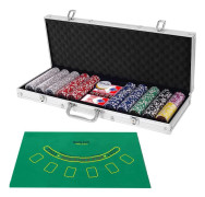 500-delars pokerset med marker, kort, tärningar och fodral