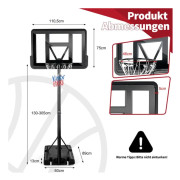 130 - 305 cm basketstativ med nät & 2 hjul, höjdjusterbar svart
