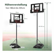 Basketstativ 180-305 cm höjdjusterbar basketkorg med stativ & 2 hjul korgsystem för barn