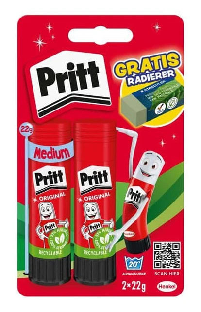 Klisterstift - Pritt - 2-pack - Utan lösningsmedel - Lämplig för barn - Flera färger