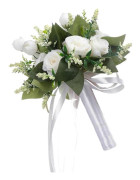 Wedding Bouquets for Bride, Champagne White Rose Bridal Bouquets for Bride, Artificial Flower Bouquet for Wedding, Bridesmaid Bouquets with Silk White White