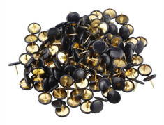 150 Black Round Metal Thumbtacks - Gold Plated Flat Steel Pins for Maps, Photo Walls, Cork Bulletin Boards