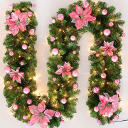 8.8ft Christmas Artificial Rattan Garland with Flowers for Indoor Use