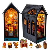 Book Nook Kit, DIY Magic World 3D Wooden Puzzle with LED Light 3D Wooden Miniature Dollhouse, Creativity Gift