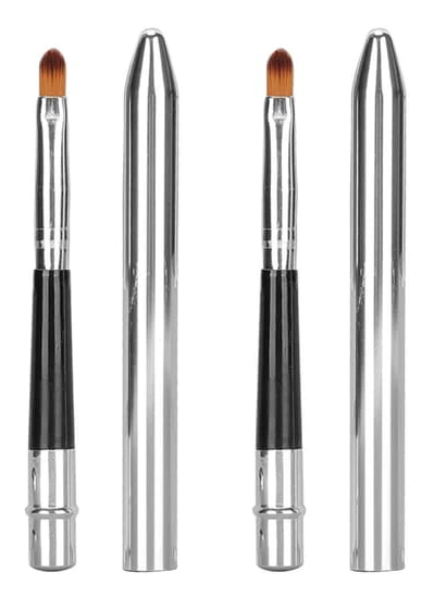 2pcs Lip Brush Ergonomic Retractable Sealing Design Small Easy to Clean Aluminum Tube Lipstick Brush with One Head