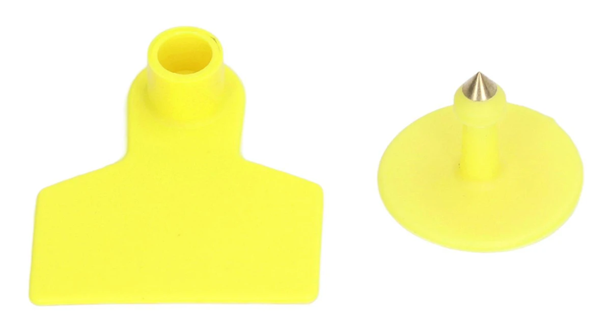 100 Set Boskap Öronmärken Gula Stark Plast Lättanvända Blanka Nötkreaturs Öronmärken för Ko Får Gris Gård