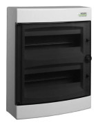 Noark plast. installationskåpa, genomskinliga dörrar, utanpåliggande, IP40, 2 rader, 2x12 moduler, PNS 24T