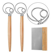 2 Pieces Danish Dough Whisk with One, Bread Mixer, Wooden Handle Dough Whisk and Bread Cutter