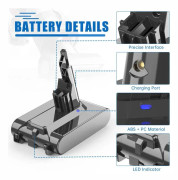 Dammsugarbatteri för Dyson V7 - Li-ion ersättningsbatteri 21,6V - Hög kapacitet 12800mAh - Trådlös handdammsugare - 1 st
