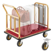 Bagagevagn hotell - Bellmanvagn - Maxbelastning 340 kg - Rostfritt stål - Gummihjul 15,2 cm - Röd matta - Guld
