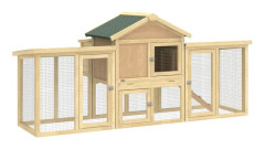 Stort hönshus utomhus - Trähönshus för höns - 204x85x93 cm - Rede - Utdragbar bricka - Sittpinne - Granträ - Naturträ