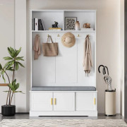 Modern klädhängare och garderob - Hallmöbel set - Med krokar och förvaring - Spånskiva - Fristående - För hall och vardagsrum - Vit White B