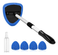 Bilrengöringskit för interiör med utdragbart handtag och 4 återanvändbara mikrofiberdynor, Bilfönstertorkarborstkit för bilar, Blå-FF- Blue