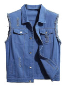 Herr Casual Jeansväst med Riv Effekter Klassisk Trucker Knäppning Ärmlös Jeansväst -HG Mörkblå Dark blue XL Dark blue XL