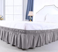 Köp kort Borstad polyester sängkjol 150x203 cm på tre sidor dammig mörkgrå stretchtyg