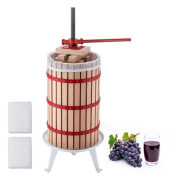 Frukt- och vinpress - Manuell juicepress 30 l - Bokträkorg - Traditionell äppel- och ciderpress - Med träklossar och filterpåsar - Kraftig stång