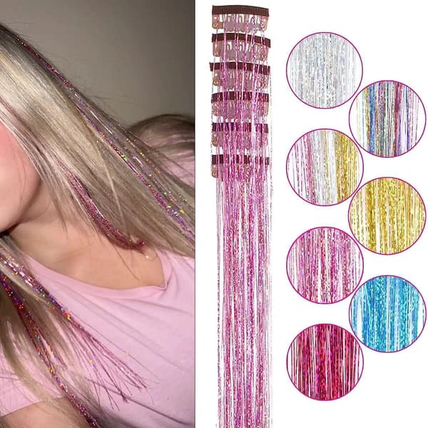 Clip-in Hårglitter Extensions Set för Halloween Cosplay Fester Ljusrosa Light pink