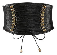 Women's High Waist Wide Corset Belt PU Leather Elastic Lace-up Belt