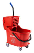 Mopp-hink - Mopphink 32 l - Sidopress-vrider - Smutsvattentank - Vagn med hjul - Plast - Röd