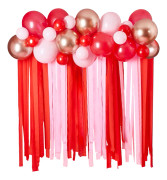 Ballongbåge med Streamers Röd/Rosa