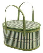 Portable Bamboo Picnic Basket with Lid and Handle, Breathable Storage for Fruit and Snacks for Outdoor Camping, Green 30 x 20 x 16 cm
