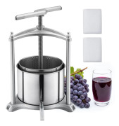 Frukt- och vinpress - Manuell juice- och saftpress 6 L - Rostfritt stål - Kraftigt T-handtag - För frukt, bär, ost, örter