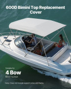 Bimini-tak båt - Reservduk 4 bågar - 244 cm längd - 246–262 cm bredd - 600D marin vattentät solskydd - Med fodral - Utan ställning - Grå