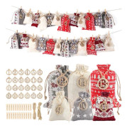 Christmas Calendar Christmas Gift Bag Candy Bag 24 Number Fabric Bag Linen Zipper: Style 6