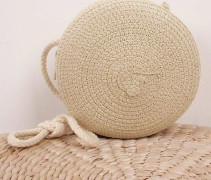 Handväska Mode Handgjord Halmväska Kvinnor Flicka Rund Halmväska Sommar Strandväska Rottingvävda Axelväskor Handväska Stickade Tillbehör（beige-12cm）