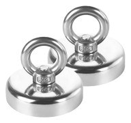 2-pack runda neodymfiskemagneter, 0-19 kg kombinerad dragkraft superstark neodymmagnet med öglebultar