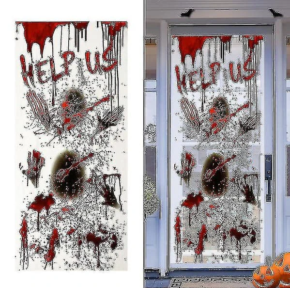 Halloween Blodiga Handavtryck Fönsterdekal Blodiga Hjälp Oss Läskiga Dekaler För Heminredning