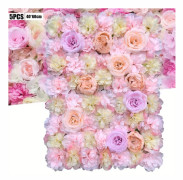 Blomvägg med konstgjorda blommor - Väggpanel 5-pack - Silke, dahlior & pioner, 40x60 cm, bröllop & hem - Ljusrosa/gul