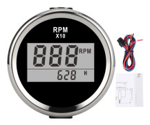 0-9990 RPM Tachometer IP67 Waterproof Red Backlight 52mm 2 Inch LCD Display 9-32V Black Dial Silver Lock（BT）