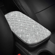 Bling Car Armrest Cover Diamond Rhinestone Car Center Console Protector Cover Armrest Cushion Universal Bling Car Accessories Ladies Girls Cute Car